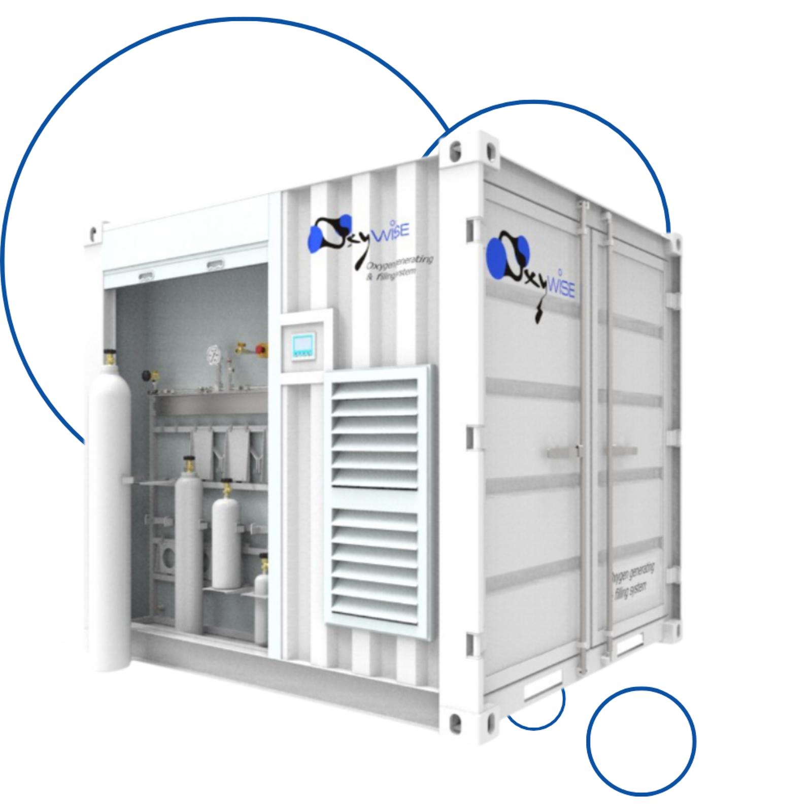 Oxywise containerized oxygen generator with oxygen bubbles angle image