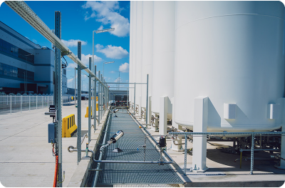 Industrial liquid oxygen storage tanks and pipeline infrastructure used for hospital oxygen supply