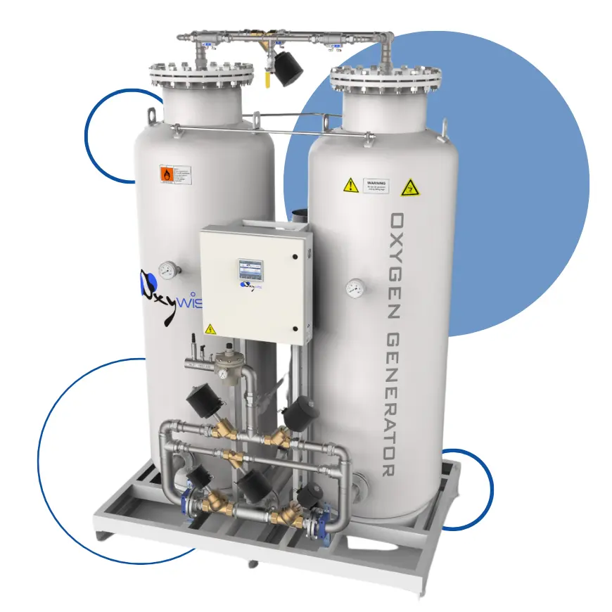 Oxywise on-site PSA oxygen generation system supporting stable oxygen supply for aquaculture production.