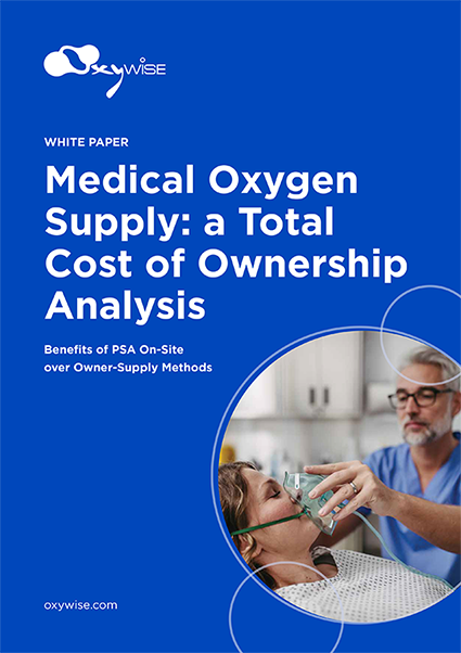 Cover of the Oxywise white paper Medical Oxygen Supply: A Total Cost of Ownership Analysis, featuring a healthcare oxygen therapy scene.