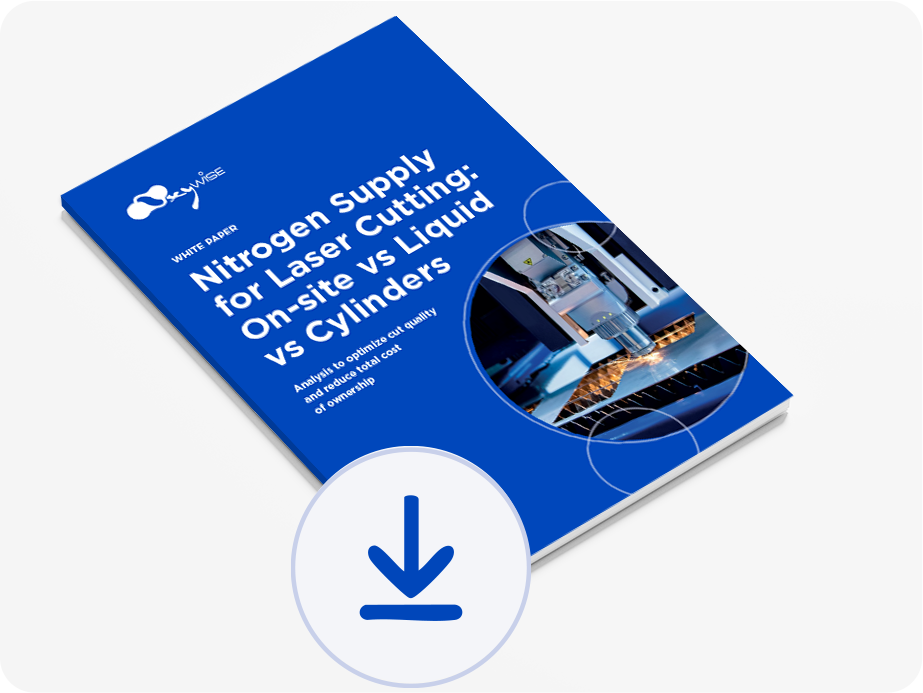 Oxywise white paper comparing on-site, liquid, and cylinder nitrogen supply for laser cutting.