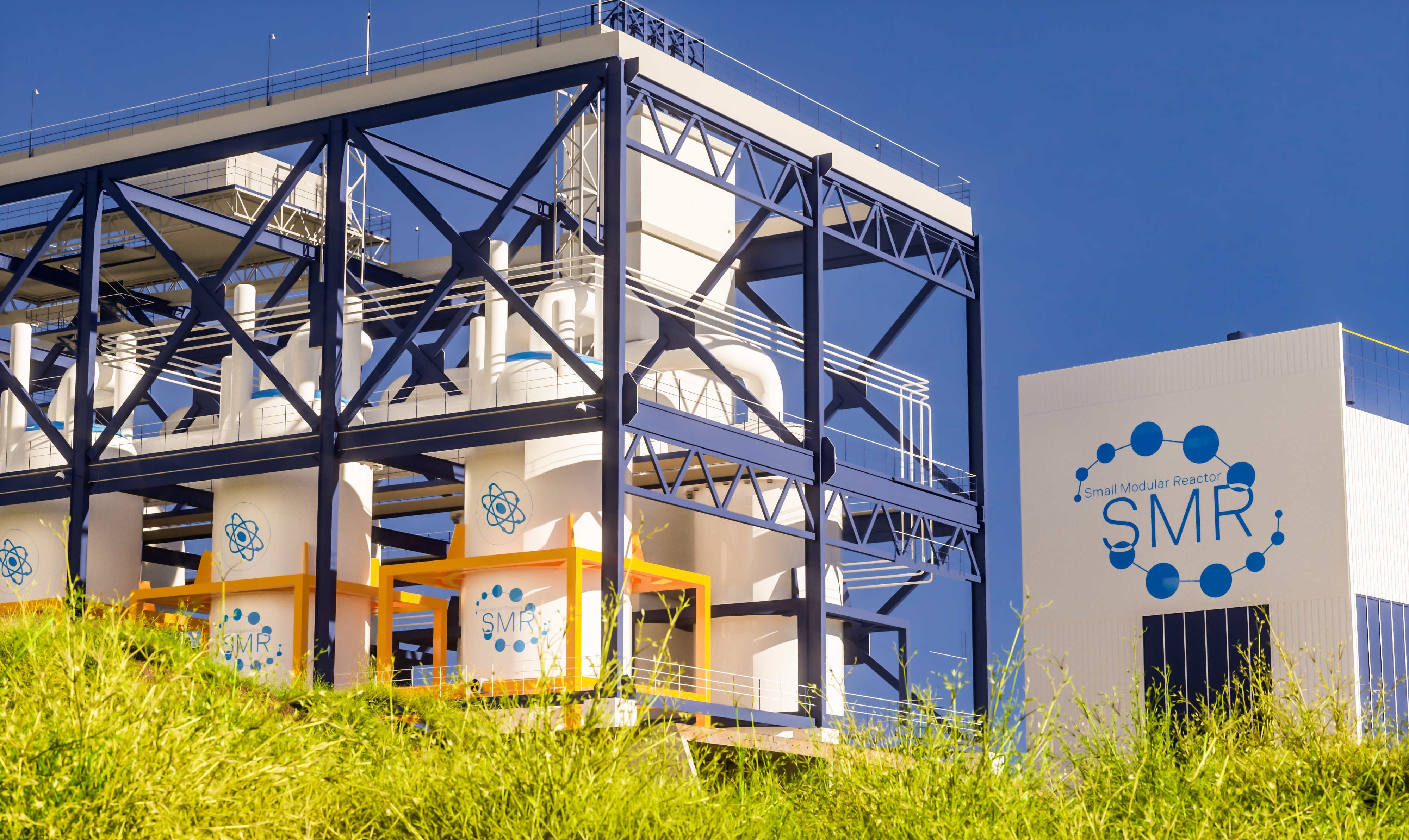 SMR nuclear power plant exterior — small modular reactor compact industrial facility