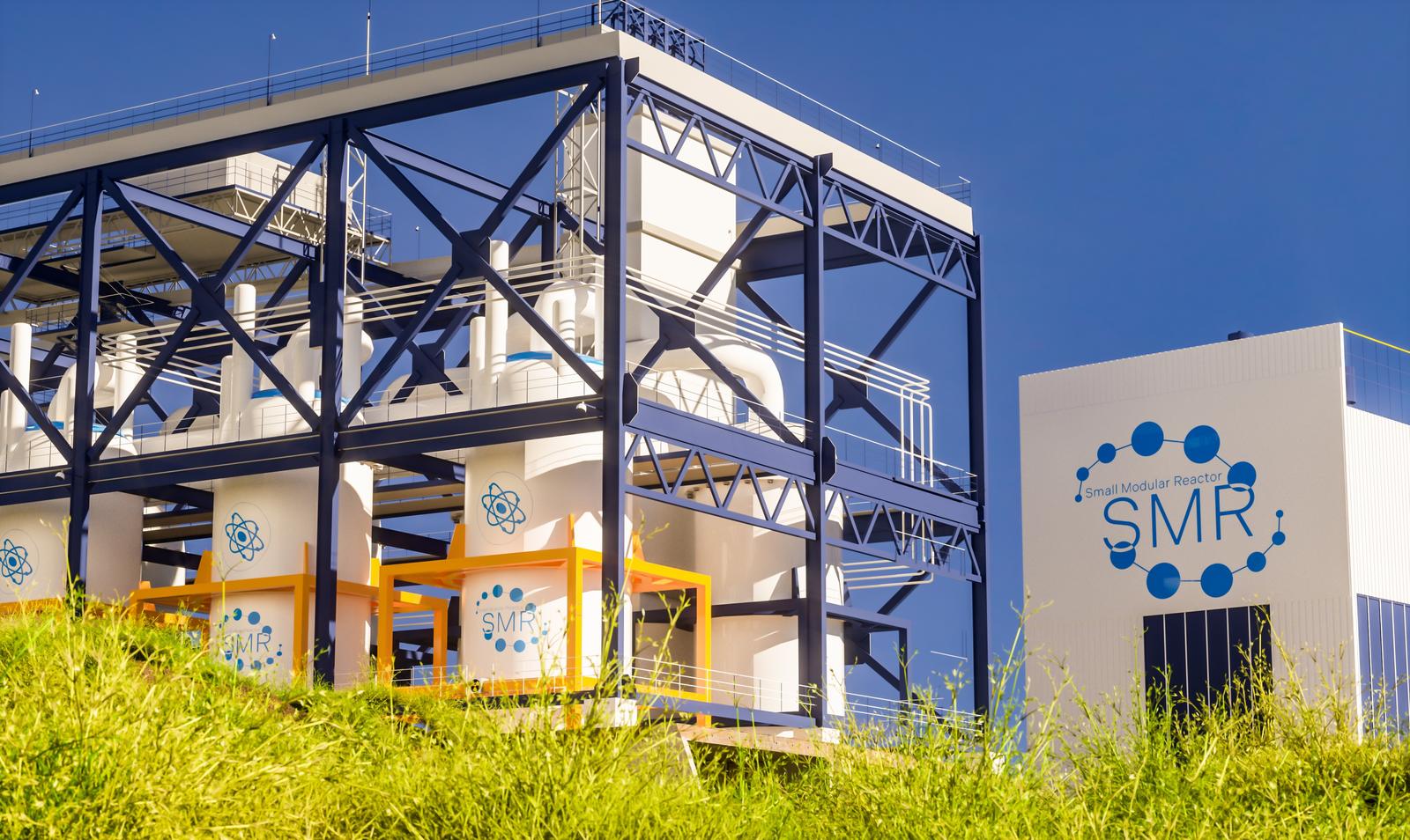 SMR nuclear power plant exterior — small modular reactor compact industrial facility