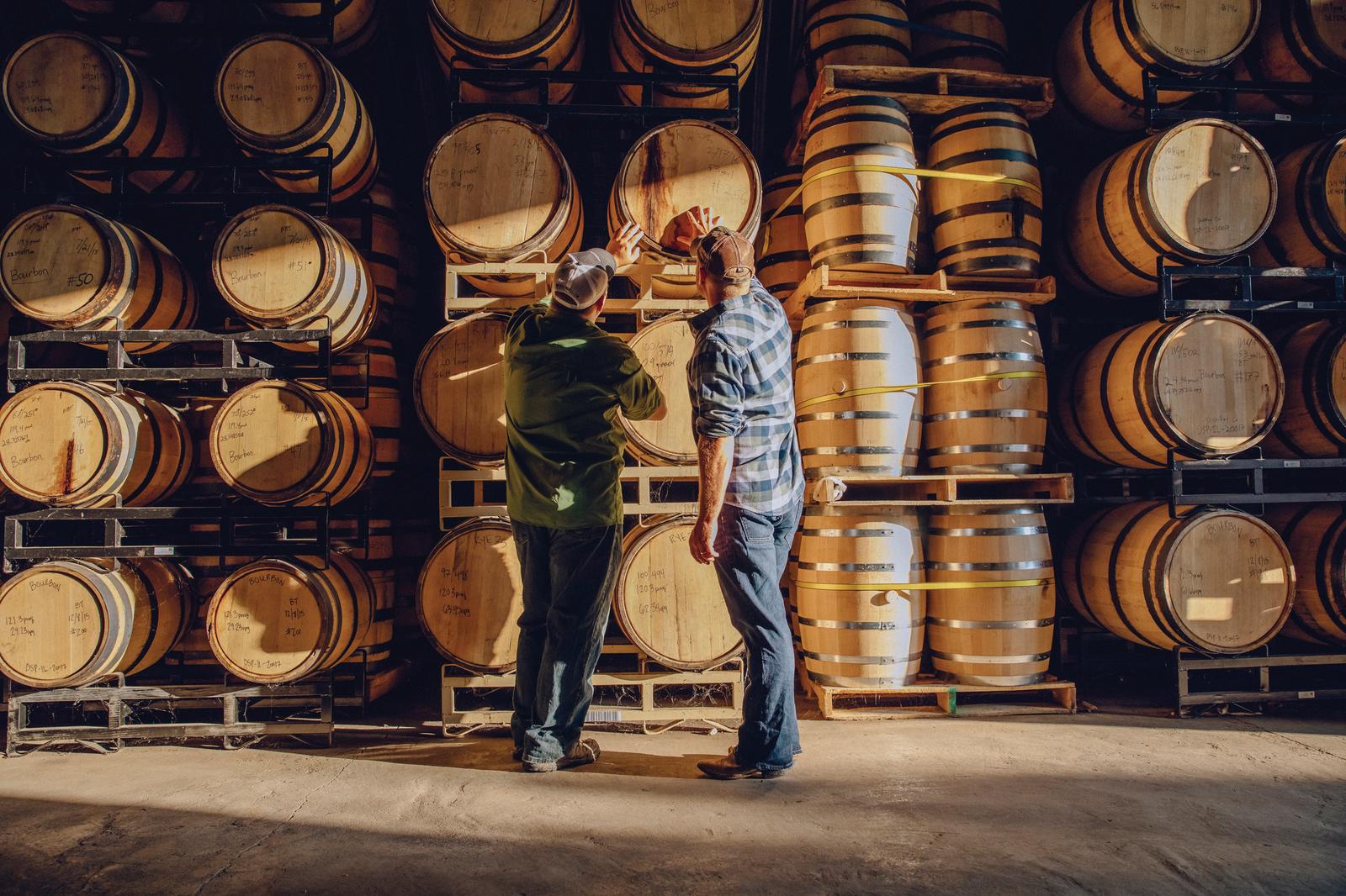 Craft brewing industry barrel storage stock photo