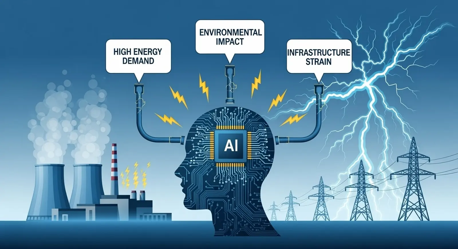 AI data center electricity demand infographic — nuclear energy and grid capacity