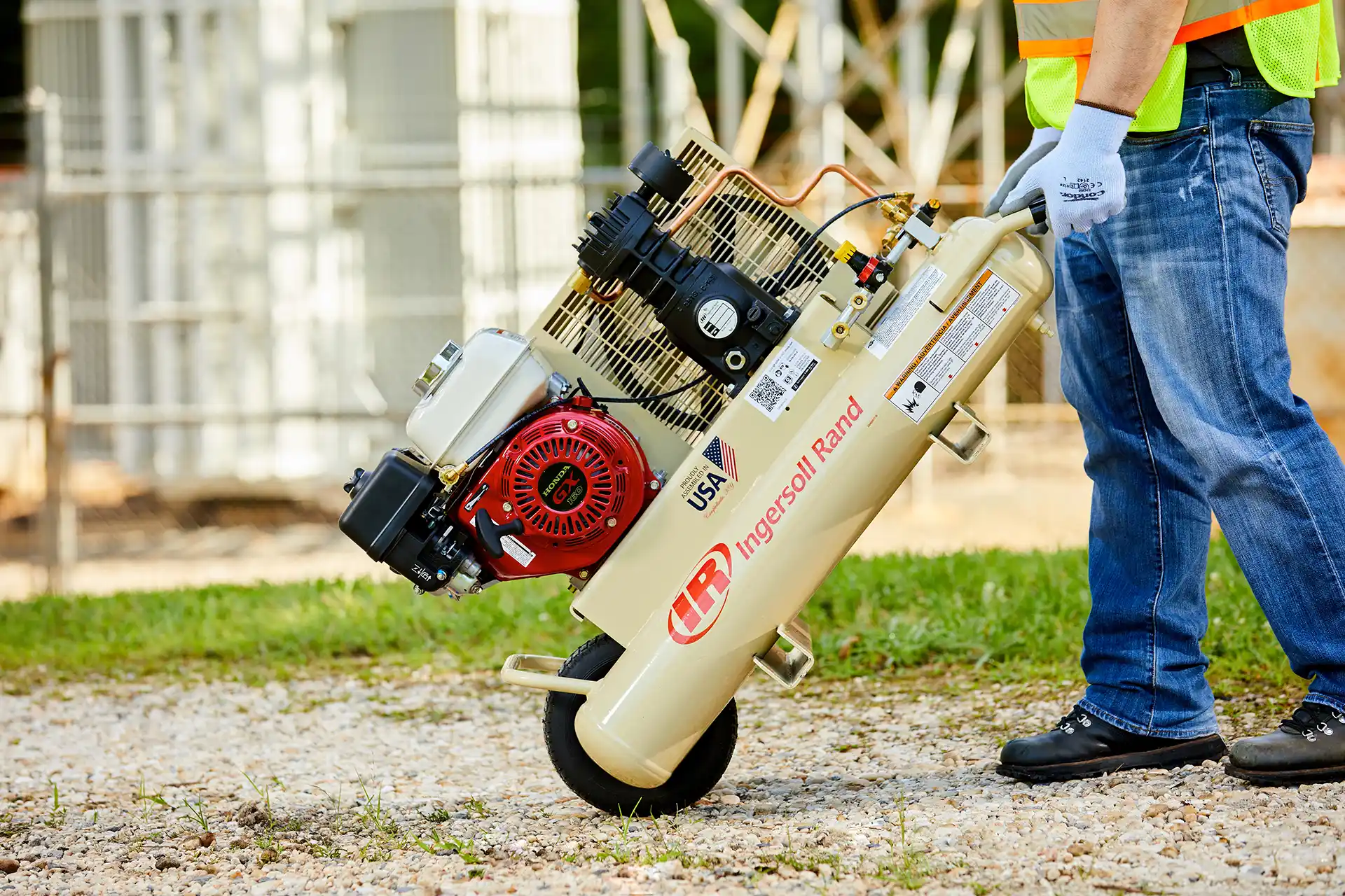 Ingersoll Rand Portable Gas Driven Air Compressor being moved