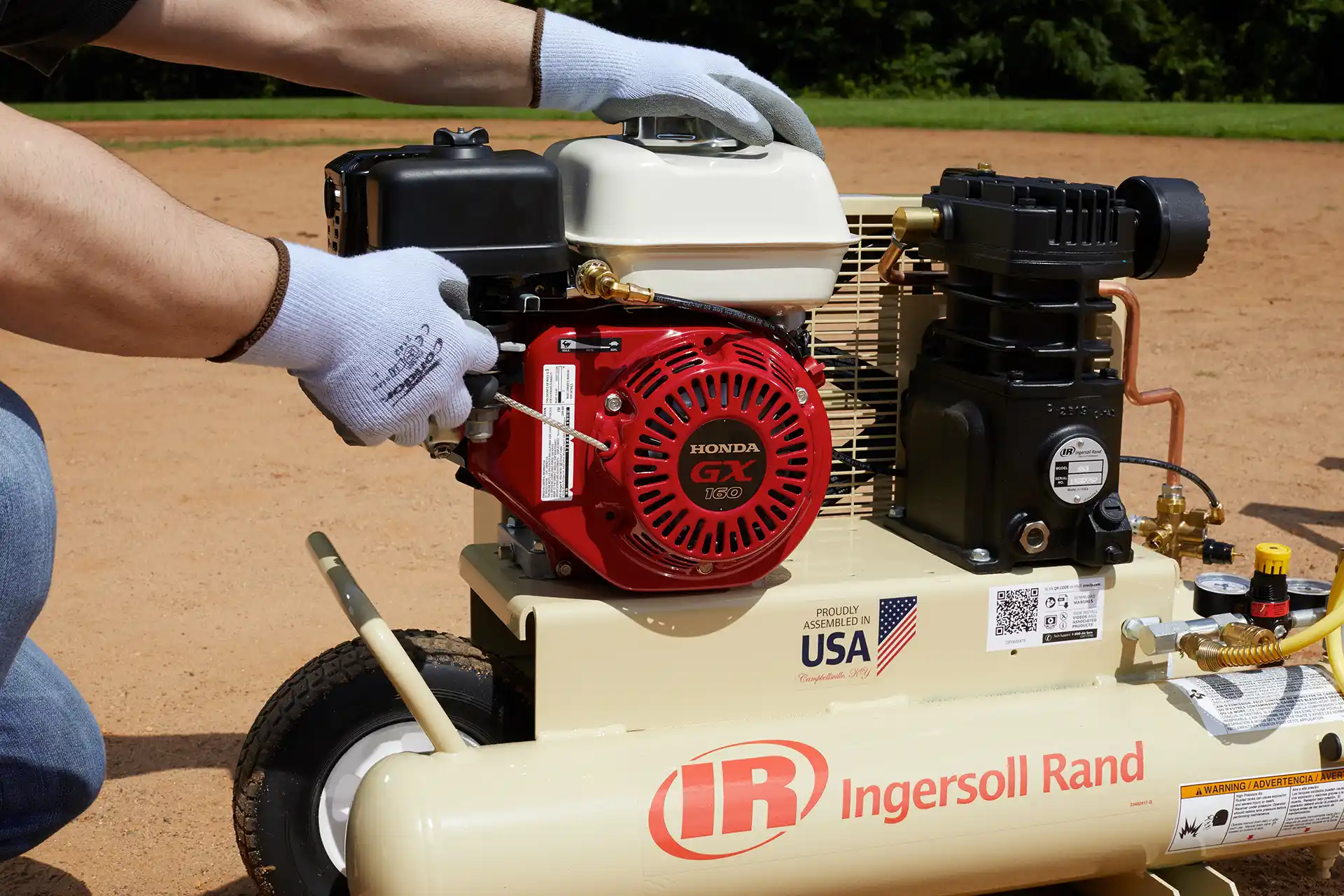 Ingersoll Rand Portable Gas Driven Air Compressor start up