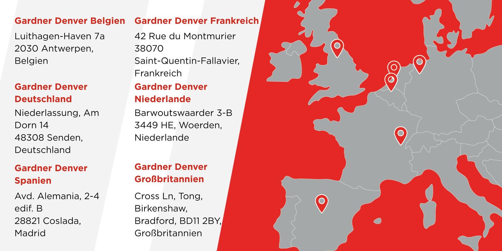 Gardner Denver Transport Niederlassungen in Europa