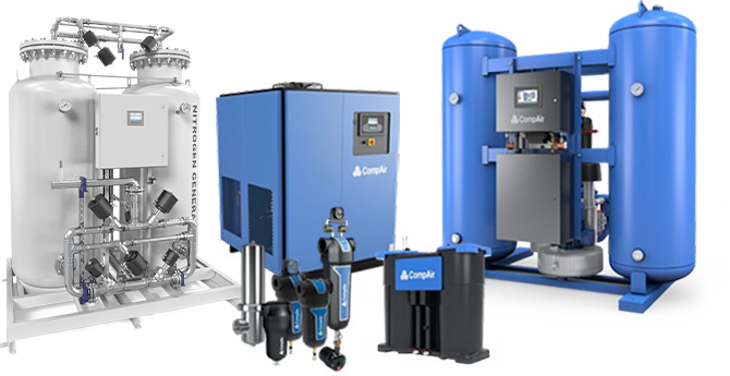 Air treatment and nitrogen generation system for brewery compressed air applications.