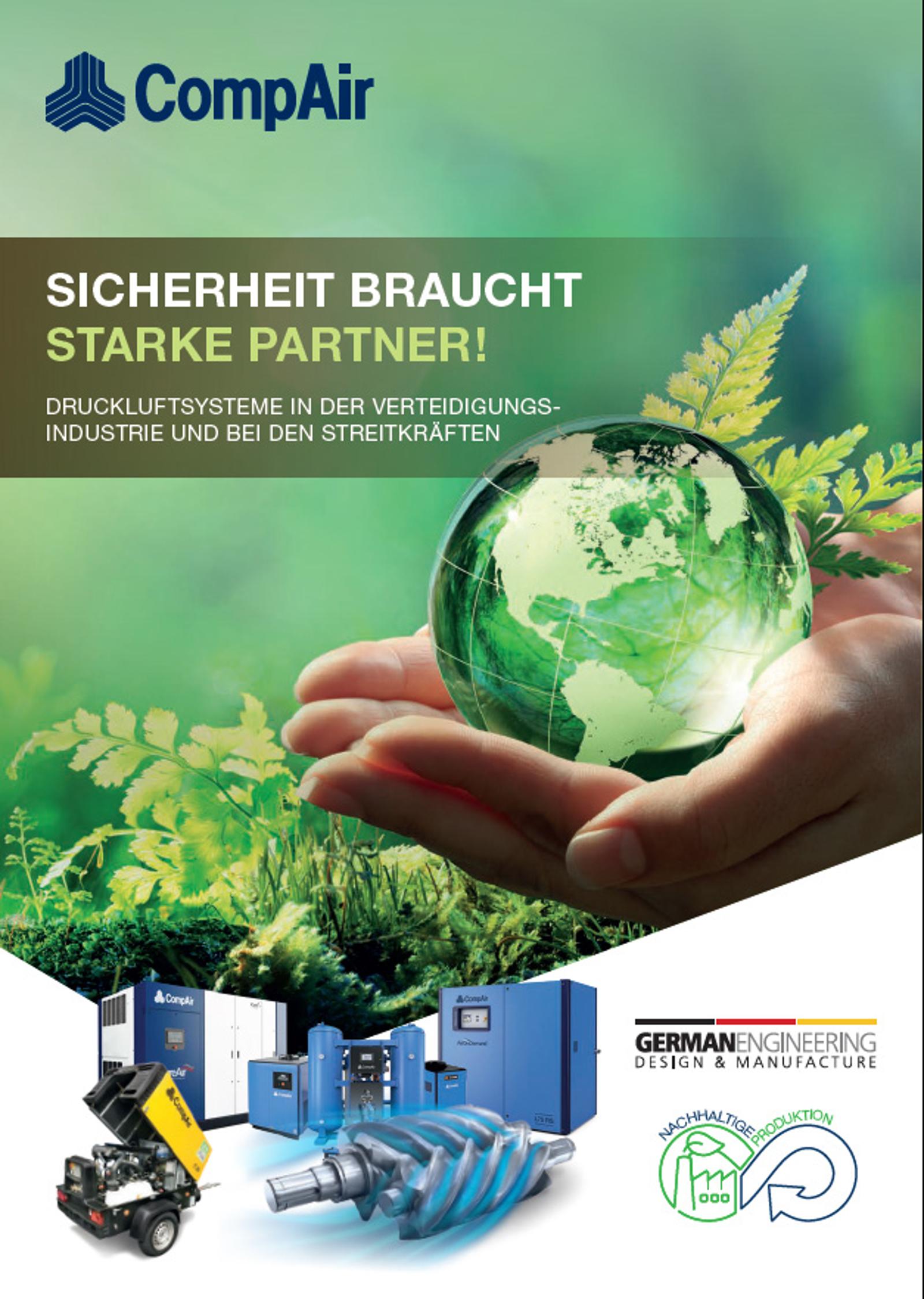Nachhaltige Druckluftsysteme für Verteidigung und Streitkräfte – Broschürentitel