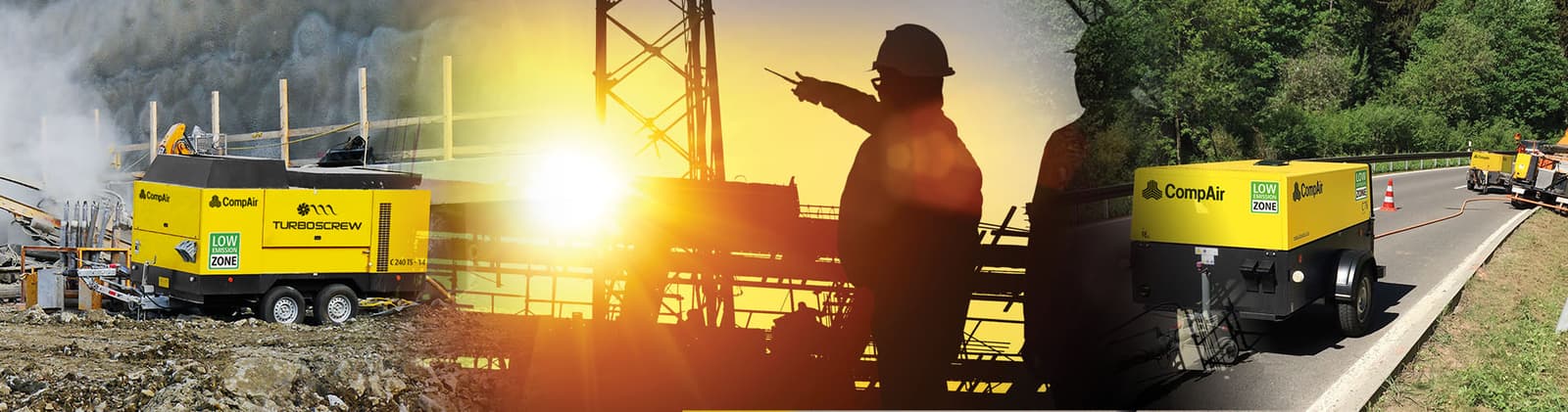 Compresseurs de chantier CompAir sur des sites de construction
