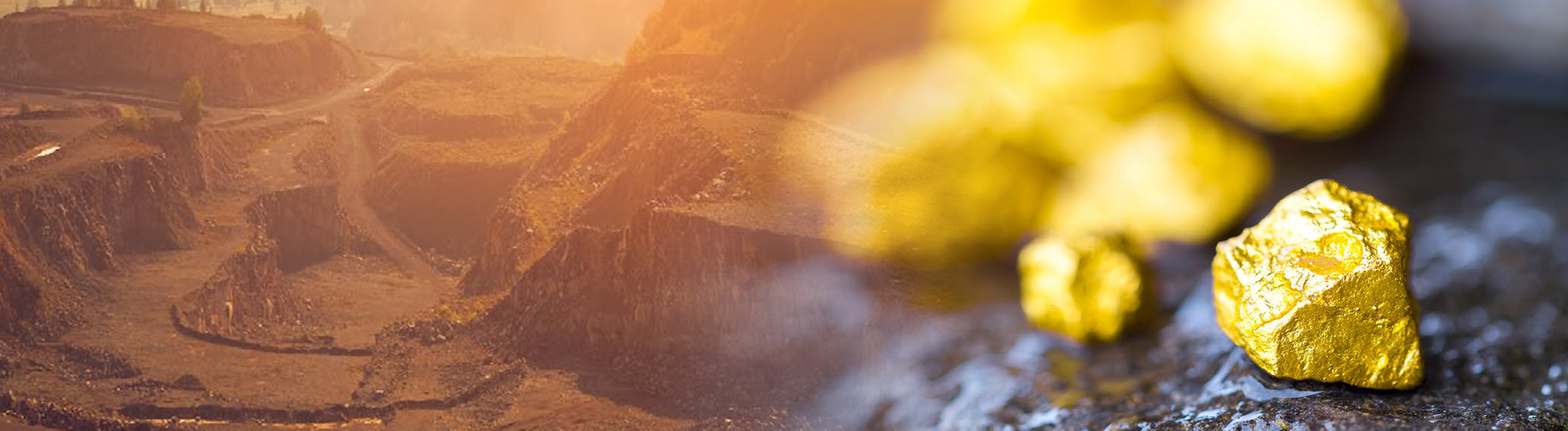 Compressed air used in open-pit mining with gold ore in foreground