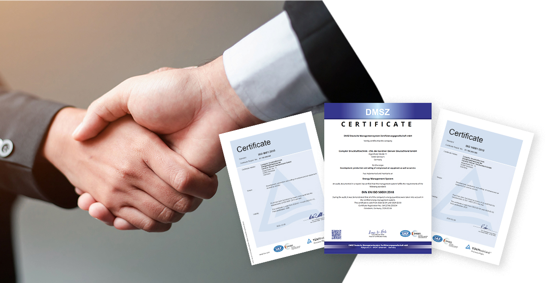 Certifications ISO représentant les normes de qualité de CompAir