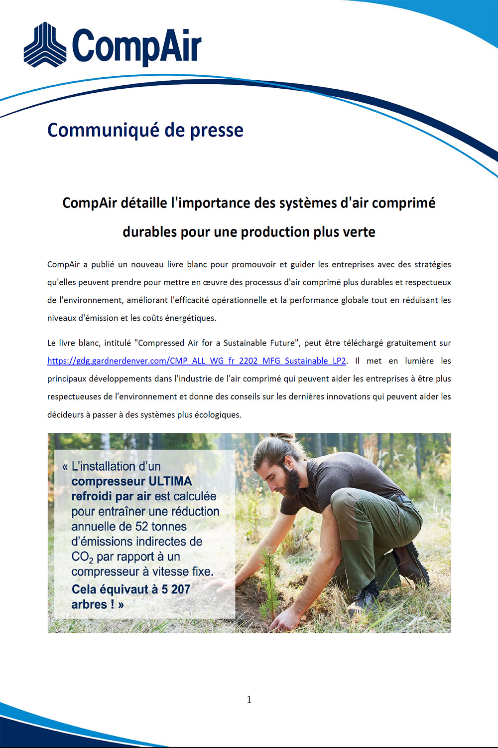 Communiqué de presse sur l'avenir durable