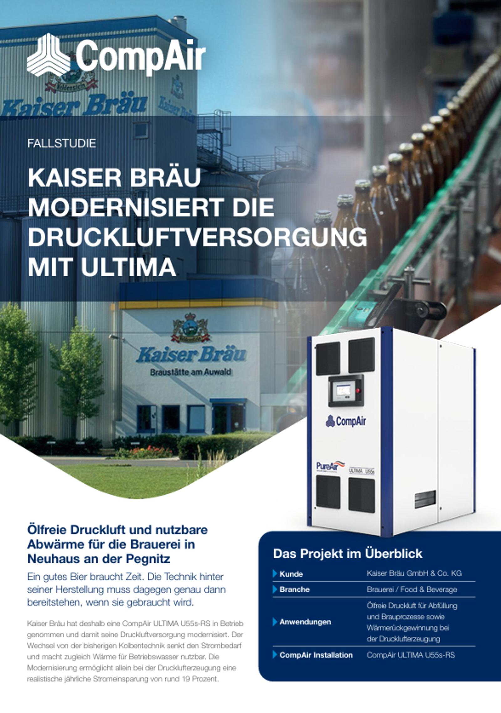Kaiser Bräu Fallstudie über den ölfreien CompAir Ultima U55s-RS Kompressor und die Brauereiproduktion.