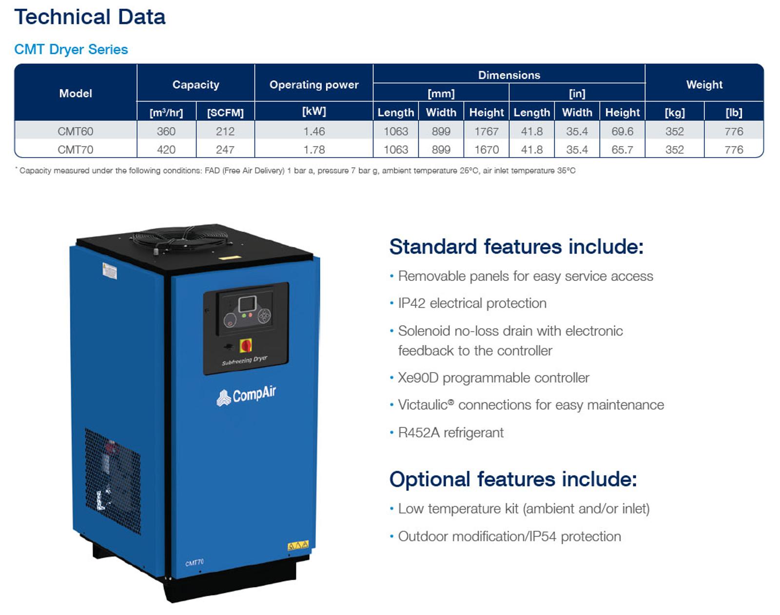 cmt subfreezing air dryer datasheet en