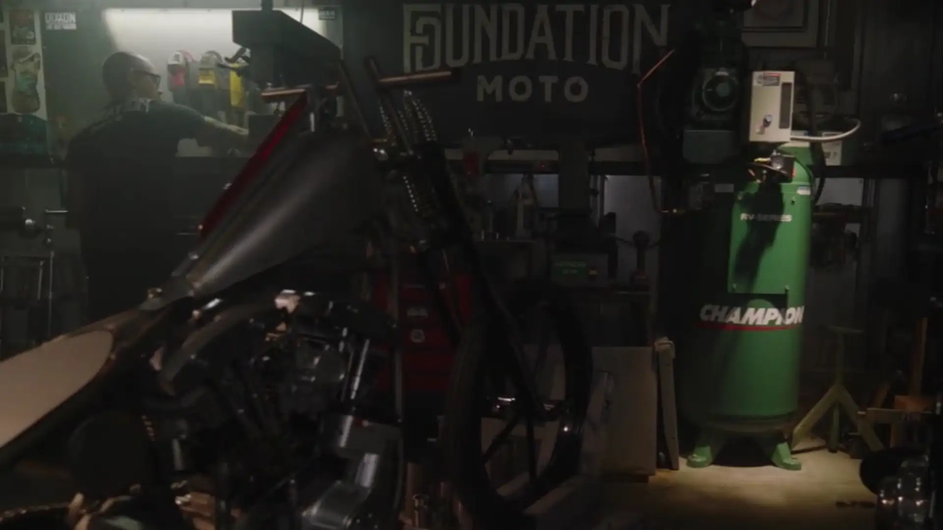 Champion air compressors in motorcycle shop