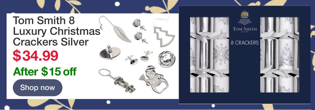 Tom Smith 8 Luxury Christmas Crackers Silver