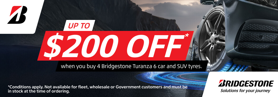 Up to $200 off on selected Bridgestone tyres