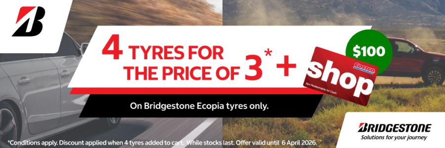 4 tyres for the price of 3 on selected Bridgestone tyres + Shop Card