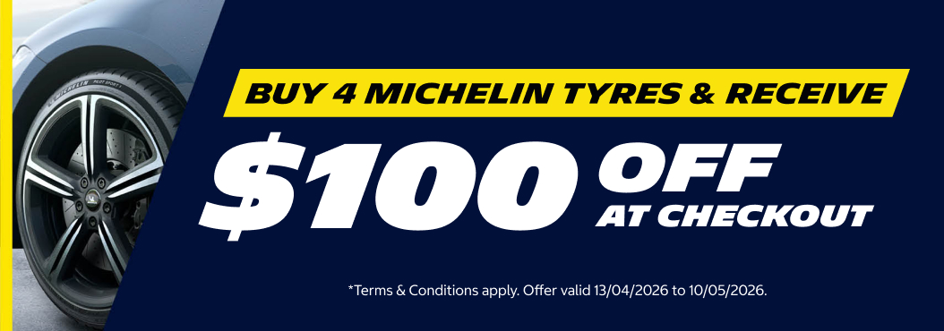 Buy 4 tyres and receive $100 off at checkout
