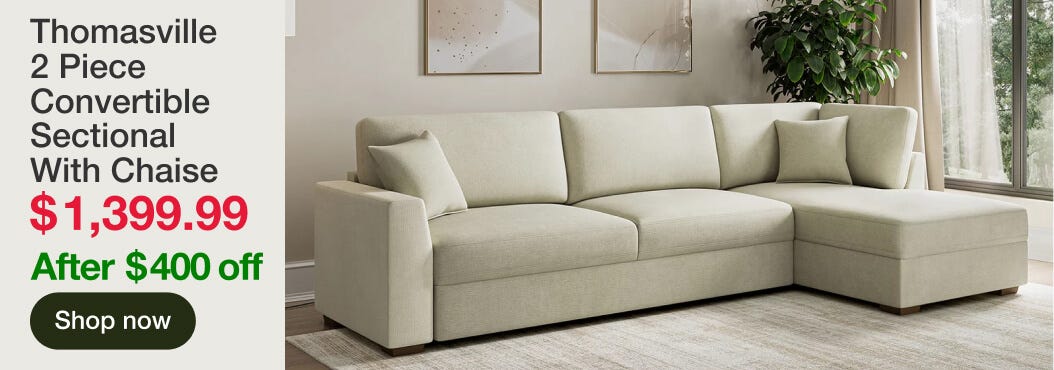 Thomasville 2 Piece Convertible Sectional With Chaise