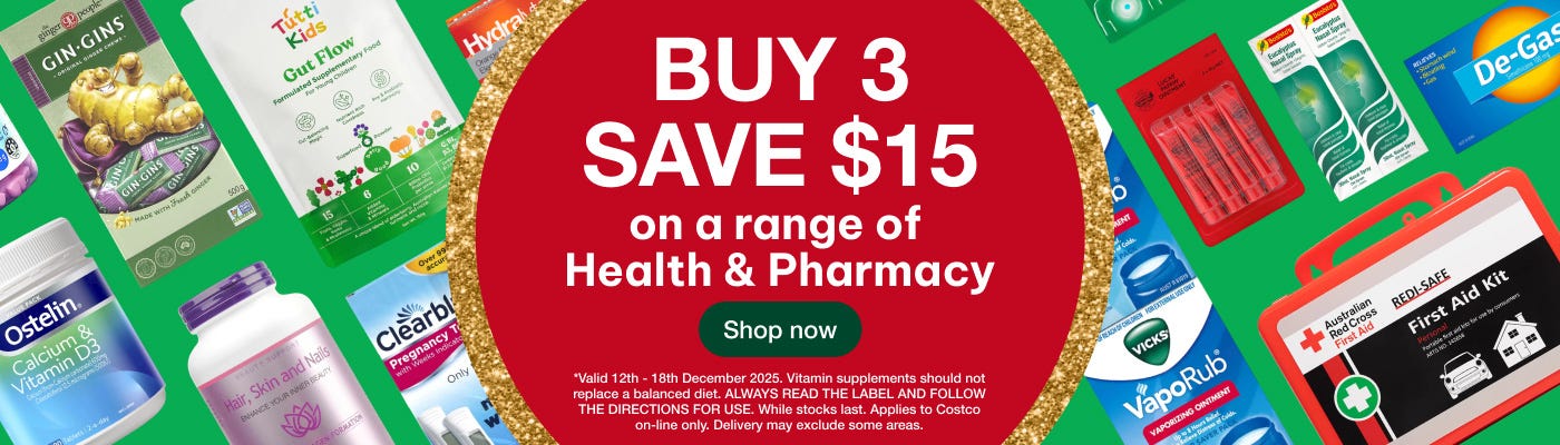 Buy 3 save $15 on a range of Health & Pharmacy