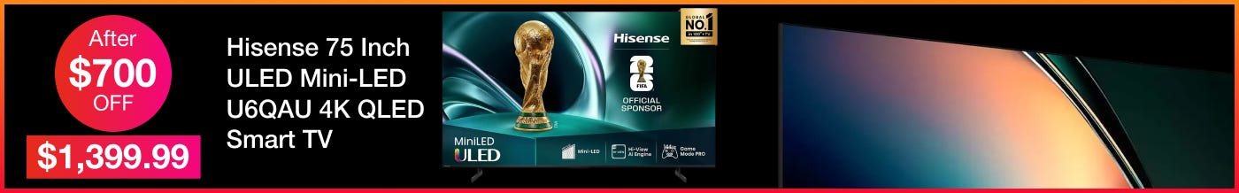 Hisense 75 Inch ULED Mini-LED U6QAU 4K QLED Smart TV