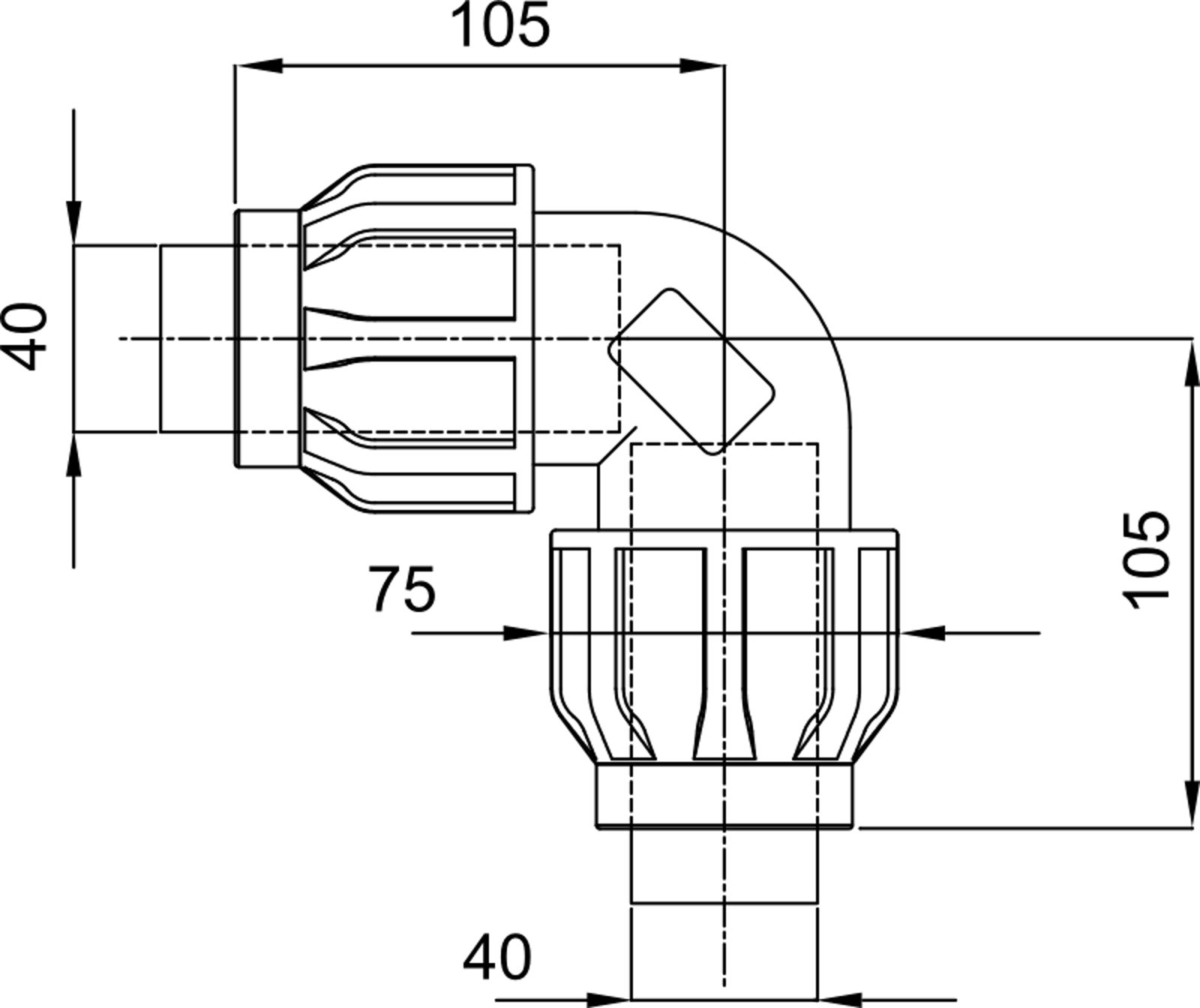 Compressed air tubes fittings and valves elbows technical drawing 4| piping system | OMI