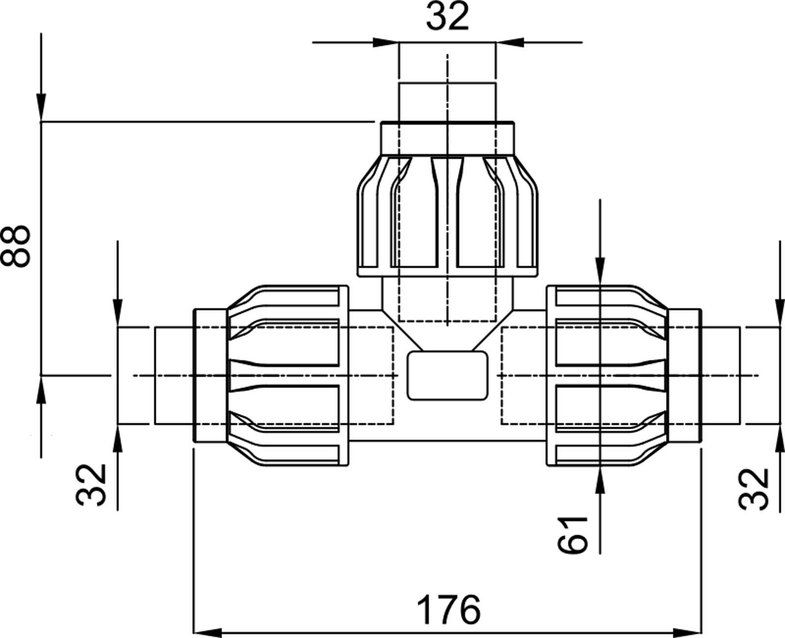 Compressed air tubes fittings and valves tee technical drawing 3| piping system | OMI