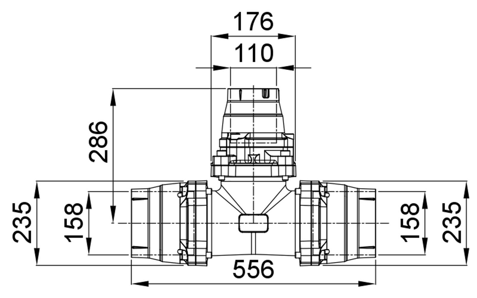 Compressed air tubes fittings and valves tee technical drawing 14| piping system | OMI