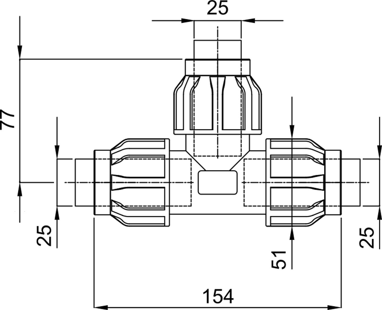 Compressed air tubes fittings and valves tee technical drawing 2| piping system | OMI