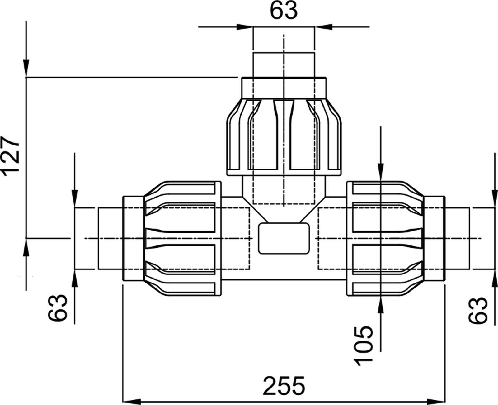 Compressed air tubes fittings and valves tee technical drawing 5| piping system | OMI