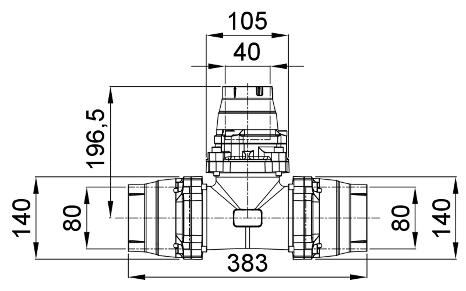 Compressed air tubes fittings and valves tee technical drawing 9| piping system | OMI