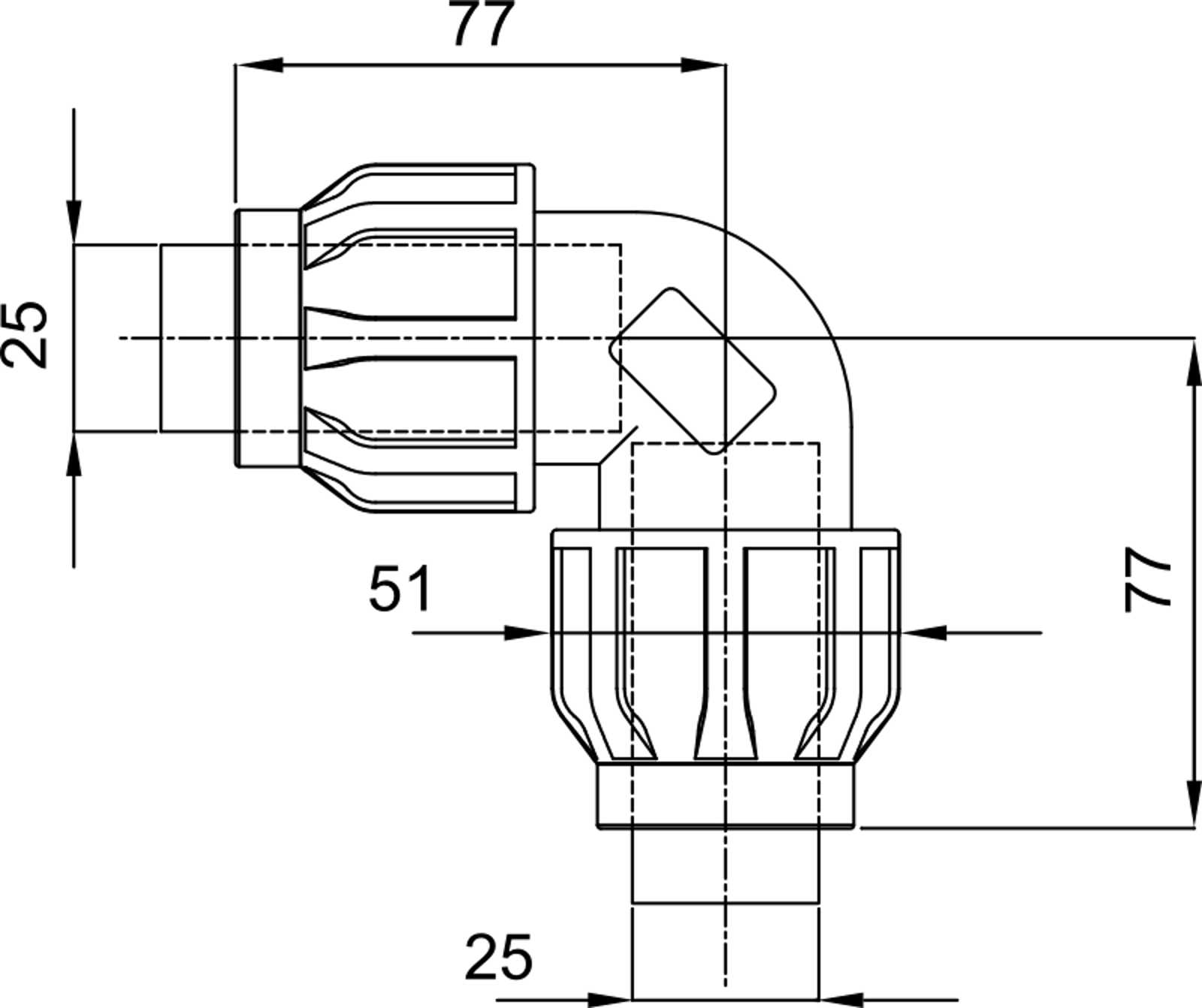 Compressed air tubes fittings and valves elbows technical drawing 2| piping system | OMI