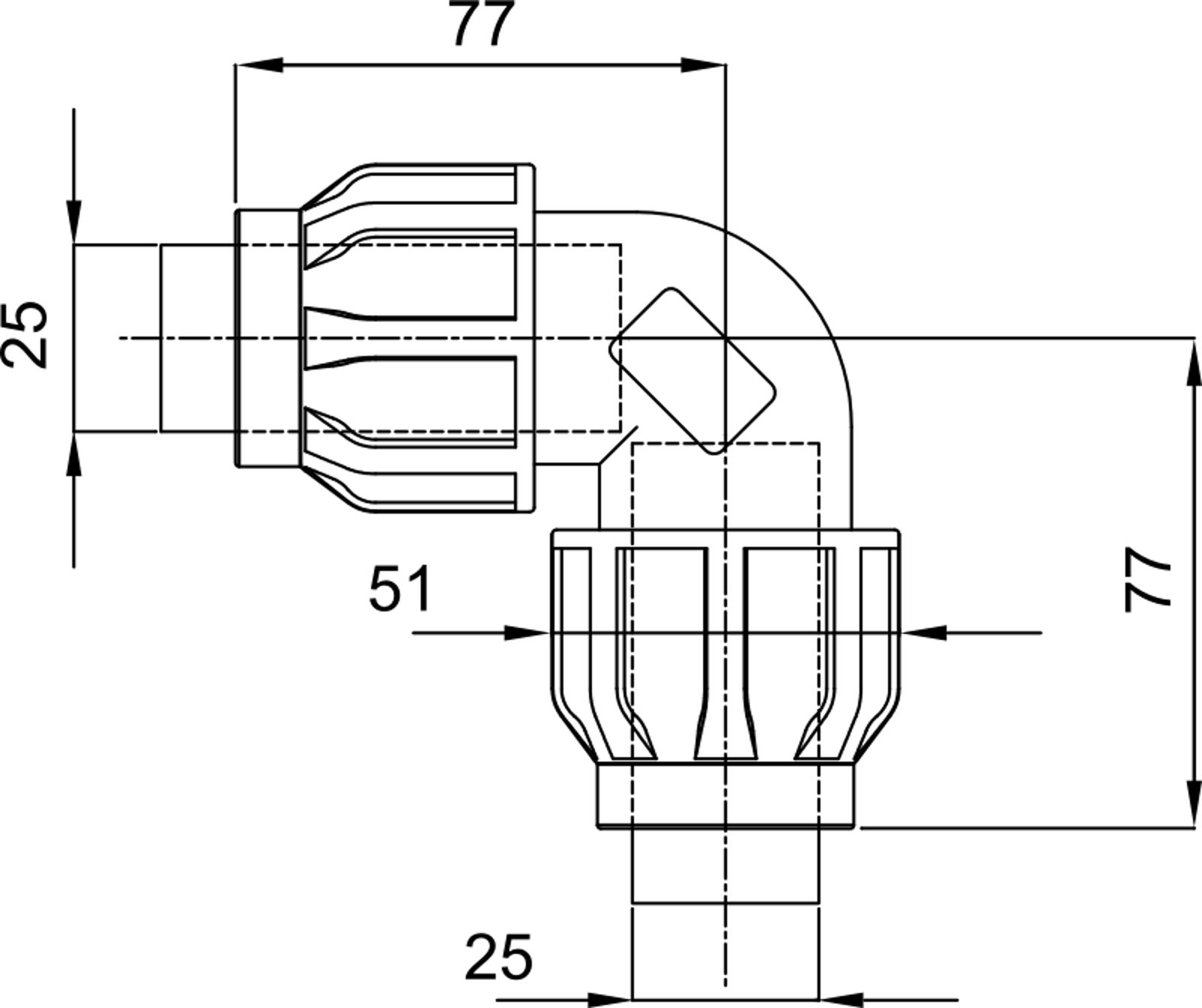 Compressed air tubes fittings and valves elbows technical drawing 2| piping system | OMI