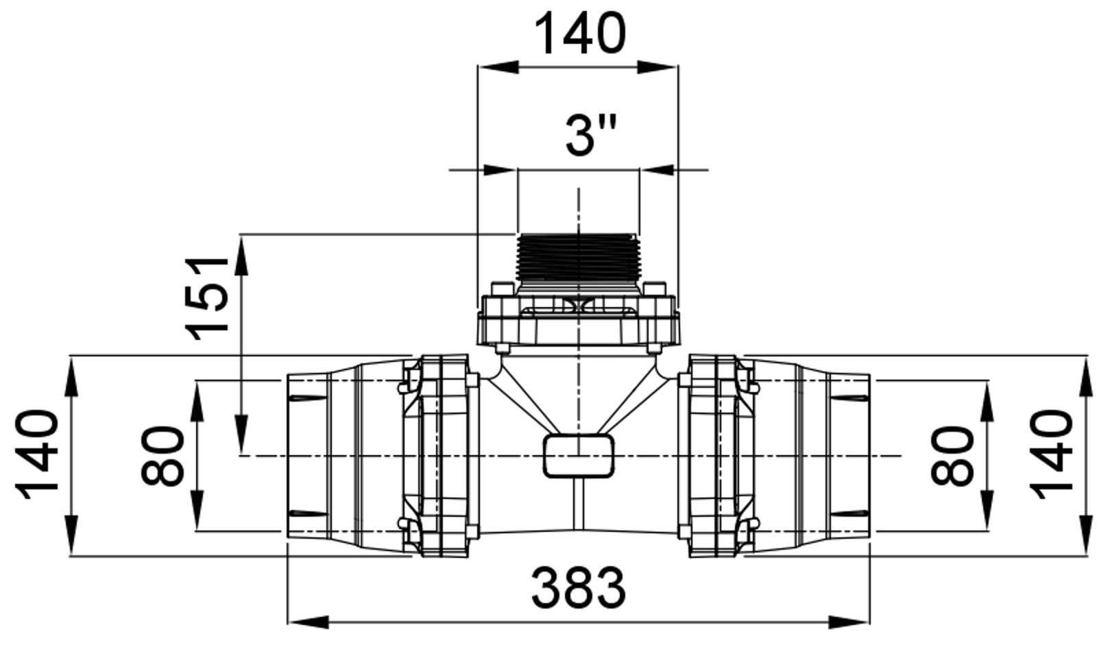 Compressed air tubes fittings and valves tee technical drawing 15| piping system | OMI