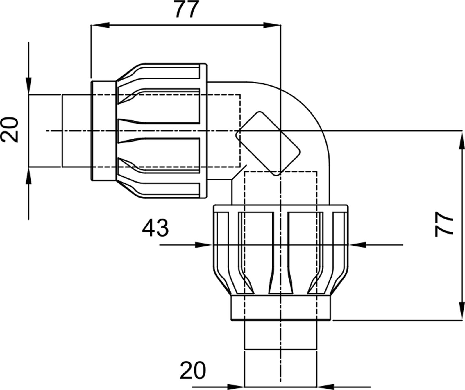 Compressed air tubes fittings and valves elbows technical drawing 1| piping system | OMI