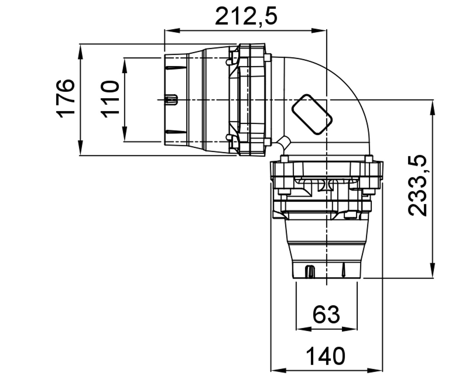Compressed air tubes fittings and valves elbows technical drawing 14| piping system | OMI