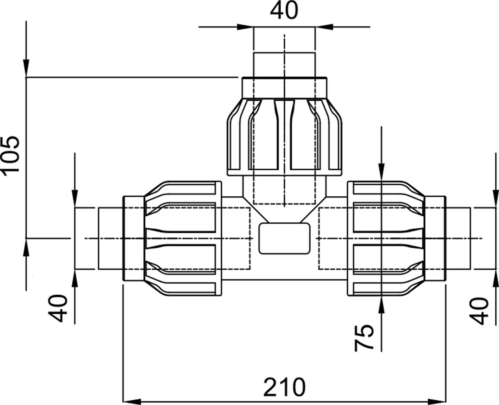 Compressed air tubes fittings and valves tee technical drawing 4| piping system | OMI