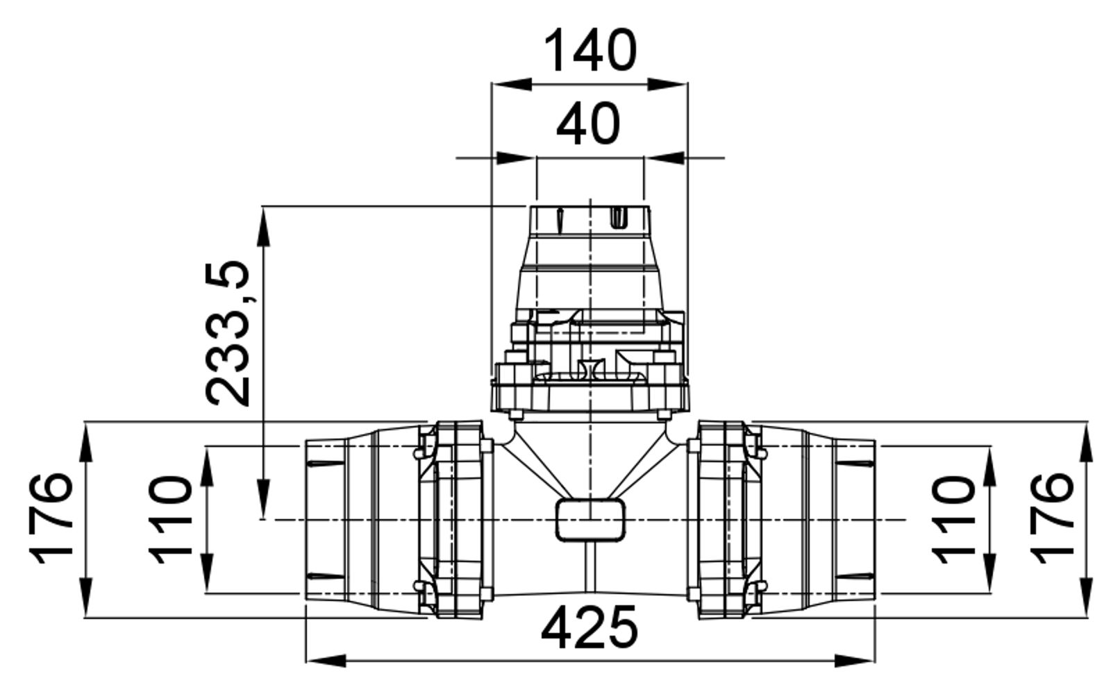 Compressed air tubes fittings and valves tee technical drawing 11| piping system | OMI