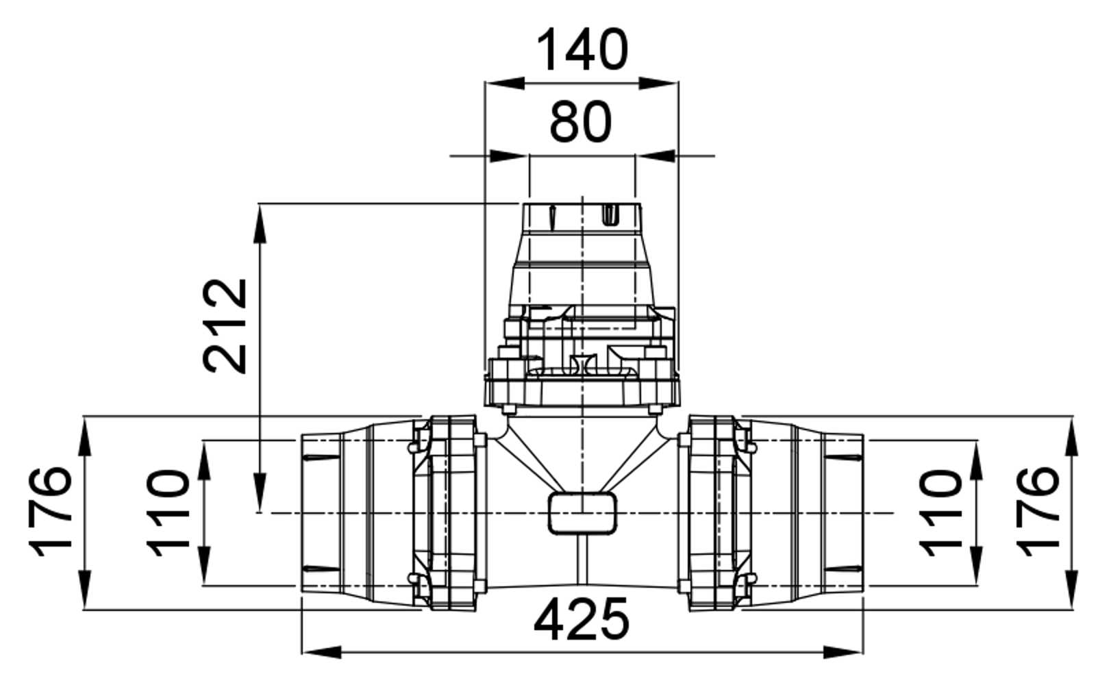 Compressed air tubes fittings and valves tee technical drawing 13| piping system | OMI