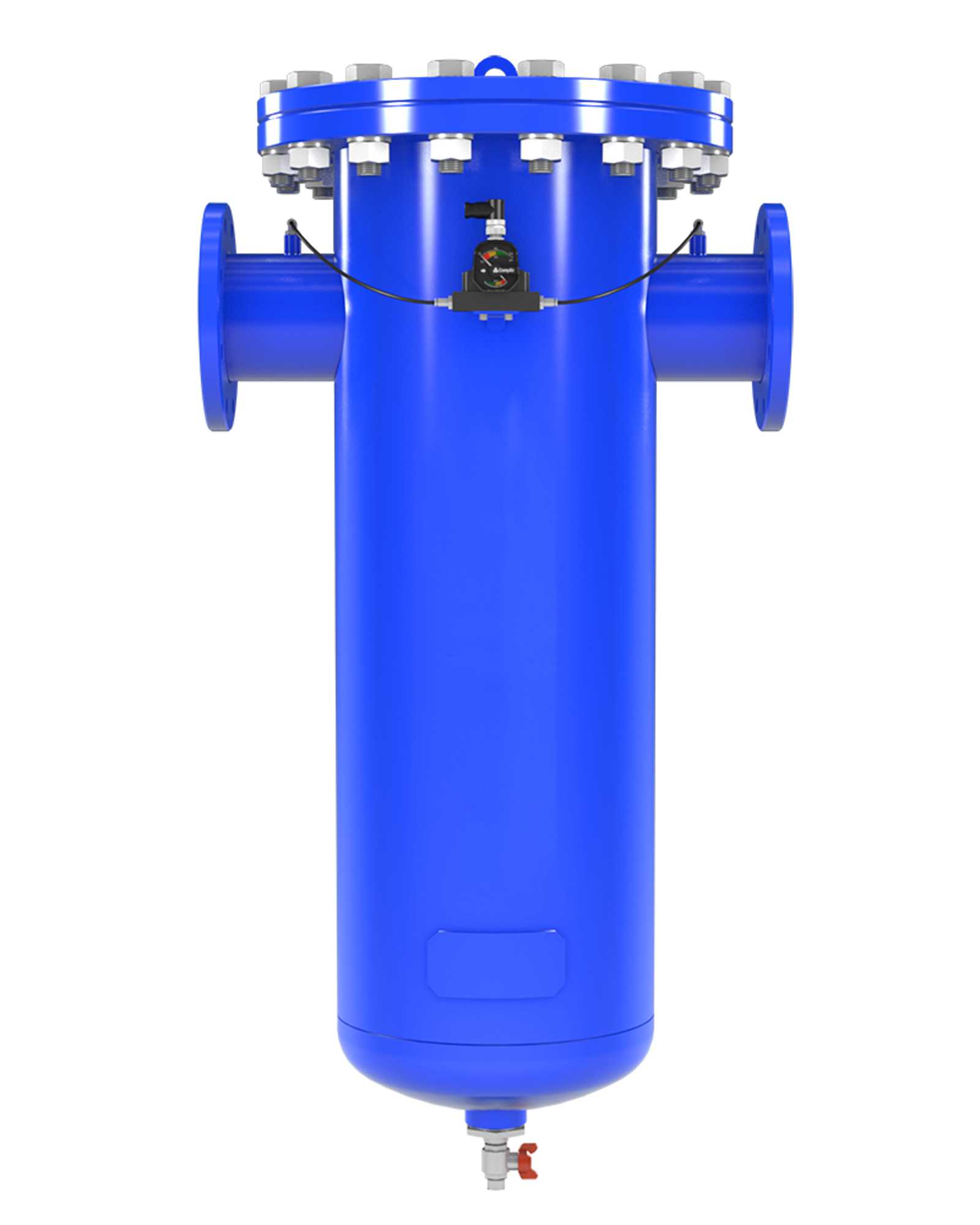 Alloggiamento filtro industriale serie F con PDT per monitoraggio della pressione differenziale e scarico condensa