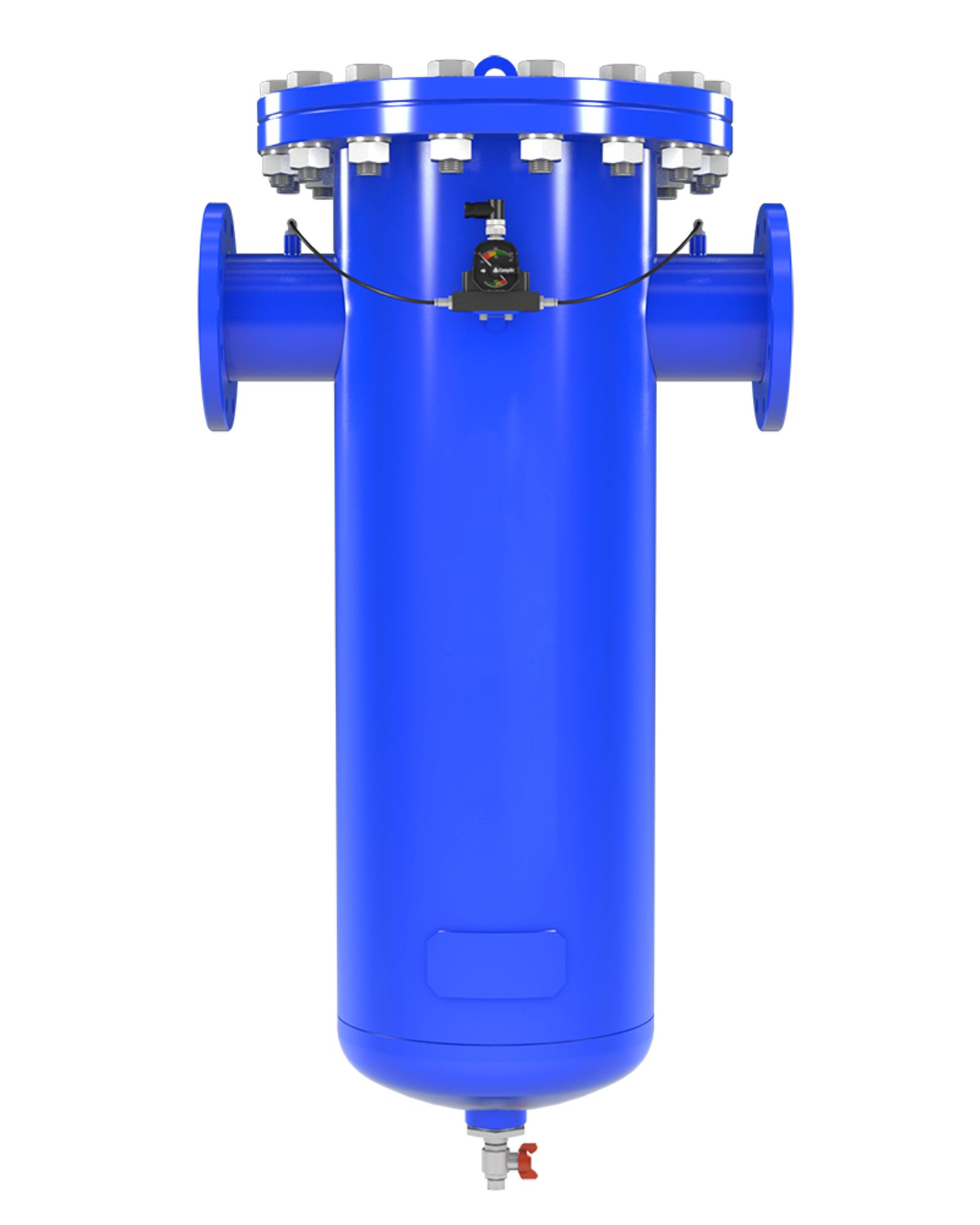 Alloggiamento filtro industriale serie F con PDT per monitoraggio della pressione differenziale e scarico condensa