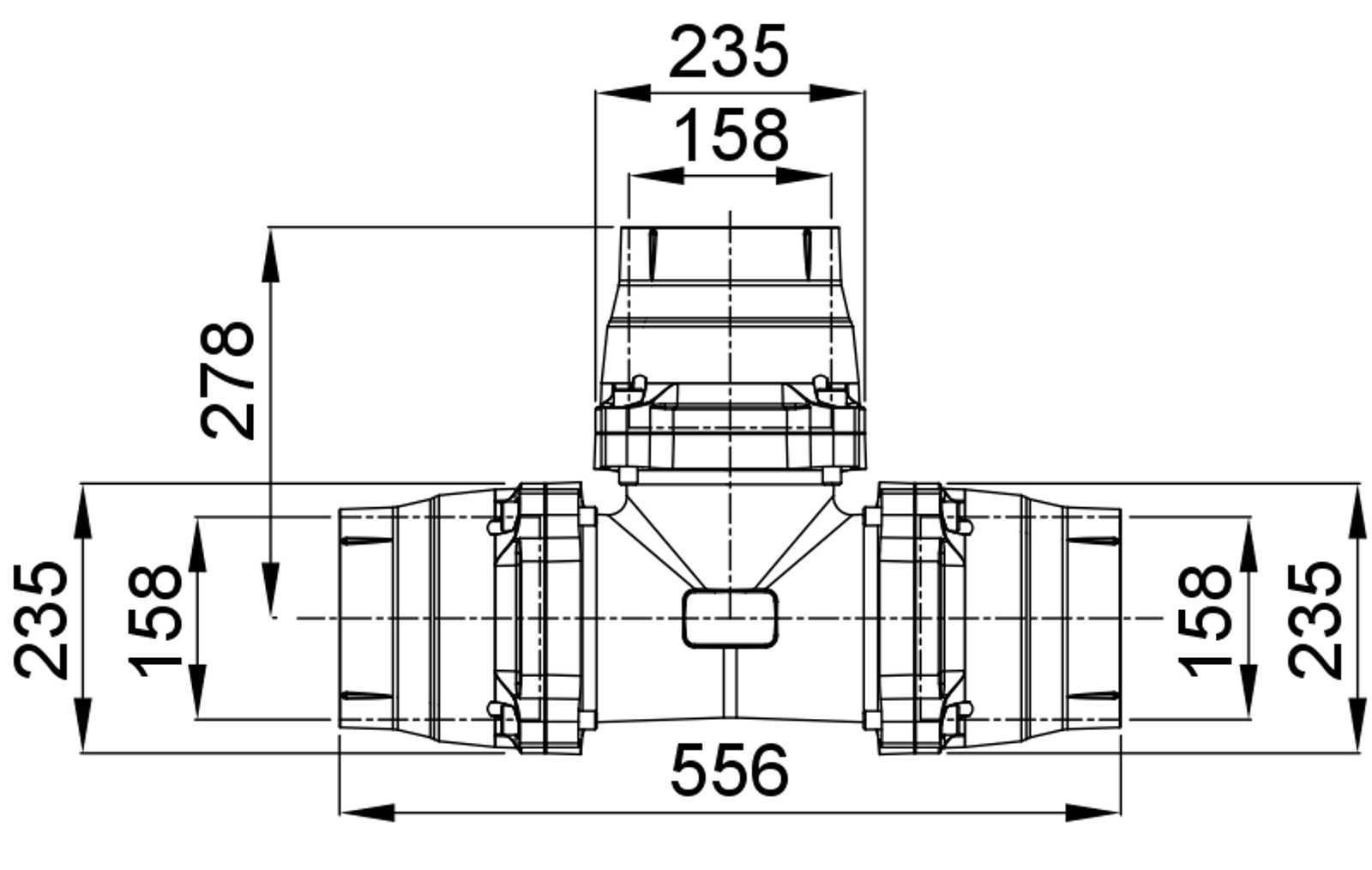 Compressed air tubes fittings and valves tee technical drawing 8| piping system | OMI