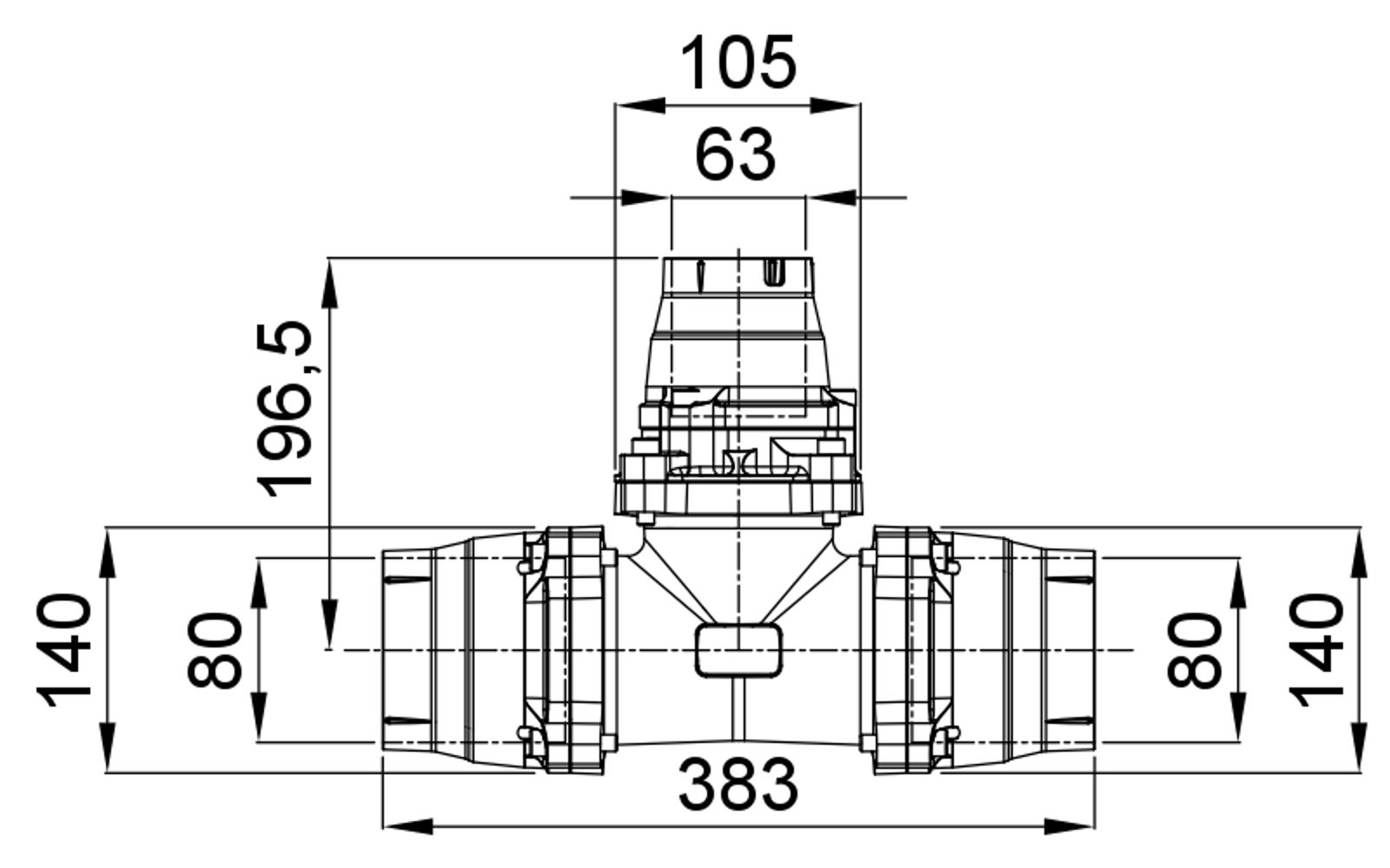 Compressed air tubes fittings and valves tee technical drawing 10| piping system | OMI
