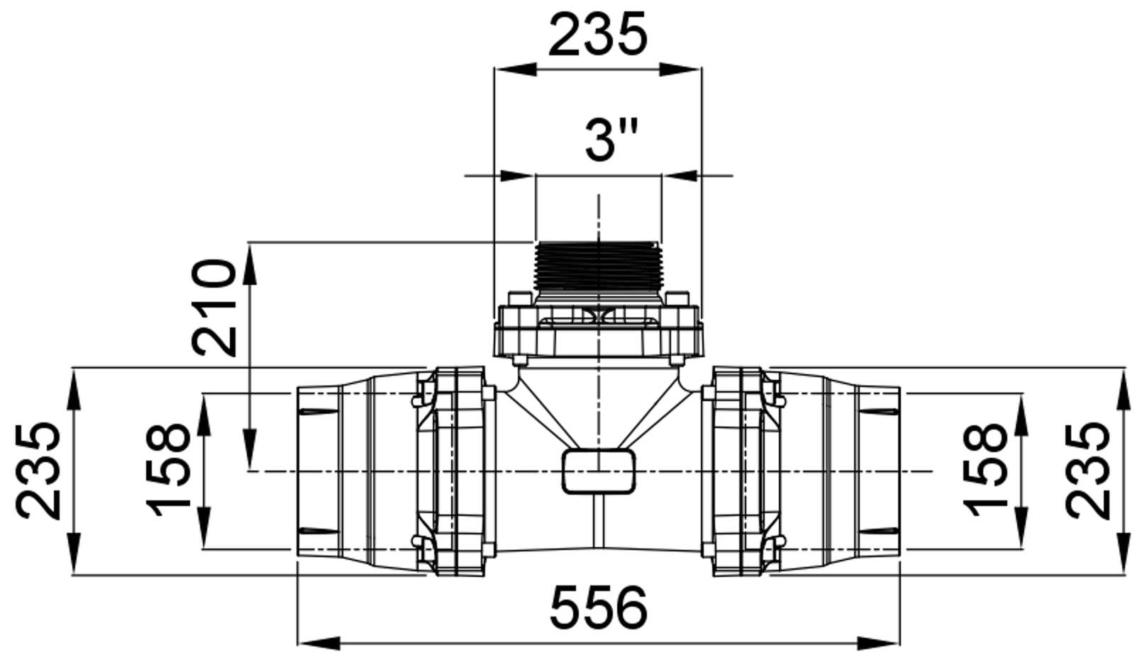 Compressed air tubes fittings and valves tee technical drawing 17| piping system | OMI