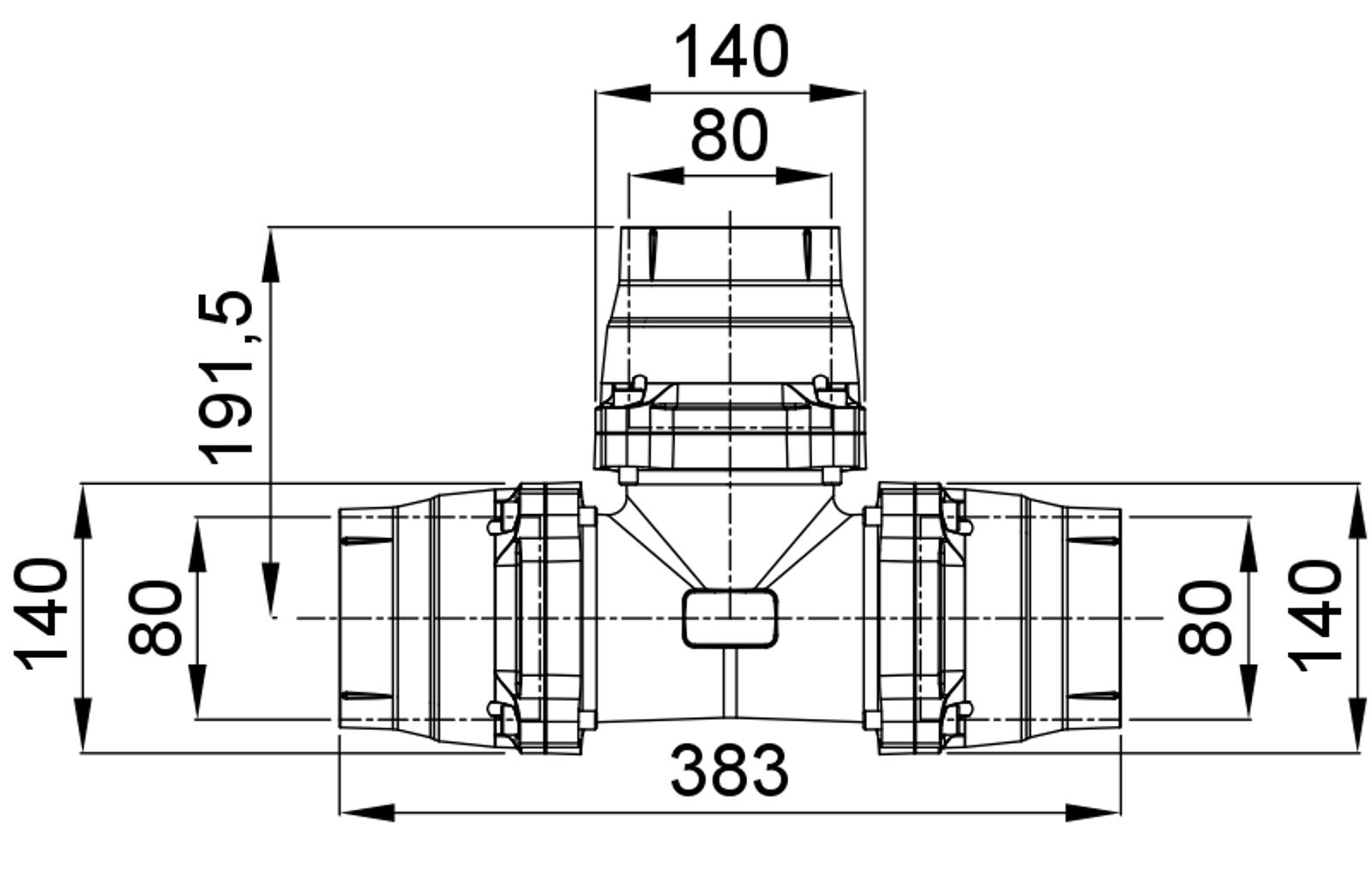 Compressed air tubes fittings and valves tee technical drawing 6| piping system | OMI