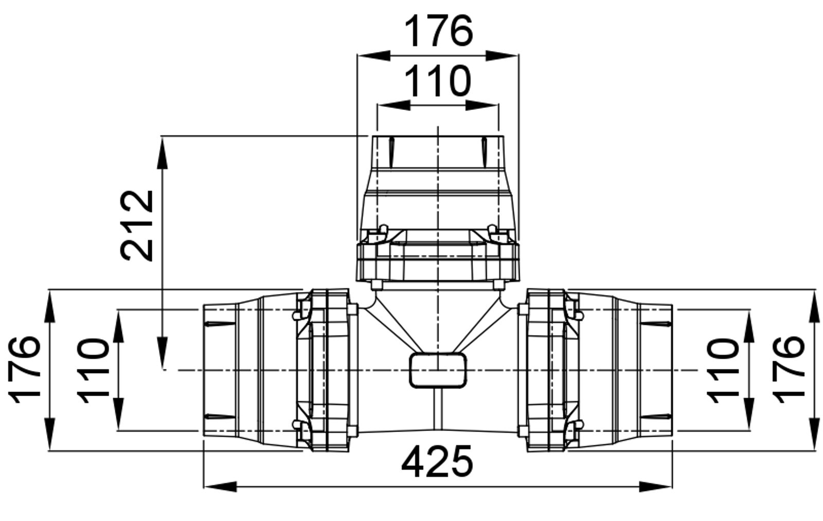 Compressed air tubes fittings and valves tee technical drawing 7| piping system | OMI