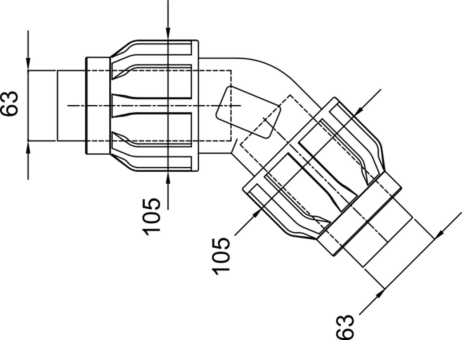 Compressed air tubes fittings and valves elbows technical drawing 10| piping system | OMI